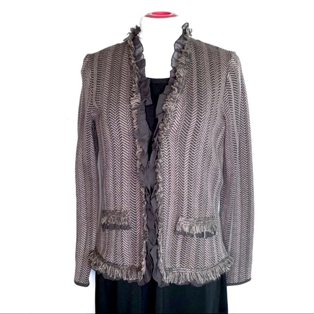 DANA BUCHMAN Cardigan Sweater Brown Herringbone Size XS